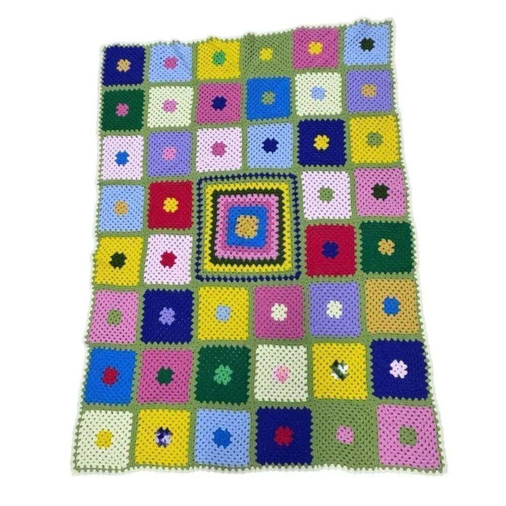 Afghan Handmade Multicolor Crochet Blanket Grandma Squares 46” x 62”